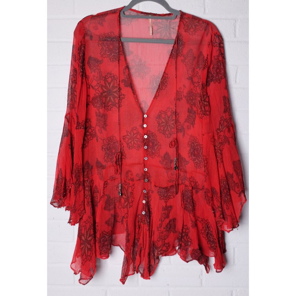 Free People Sheer Flare Sleeve Top